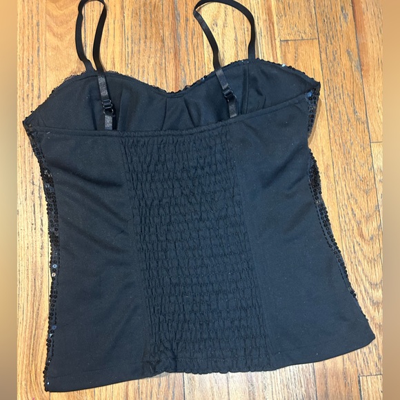 Black Sequin Party Holiday New Years Bachelorette Bustier Cami Blouse L - Picture 2 of 5